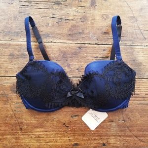 NWT Agent Provocateur Blue Silk Bra Black Lace